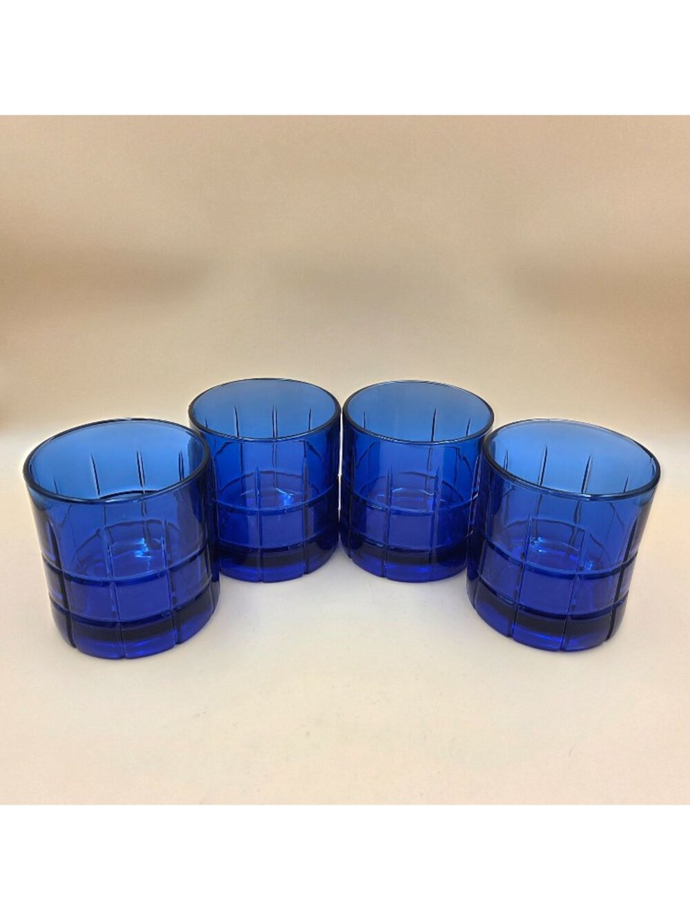 Anchor Hocking Tartan Cobalt Blue Old Fashioned Glasses Set of 4